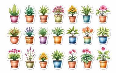 Fototapeta premium Plant stickers, houseplant background image, leaf texture banner