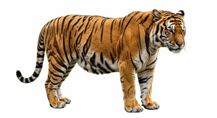 Fototapeta premium royal tiger isolated on white background clipping path included. The tiger is staring at its prey. Hunter concept.