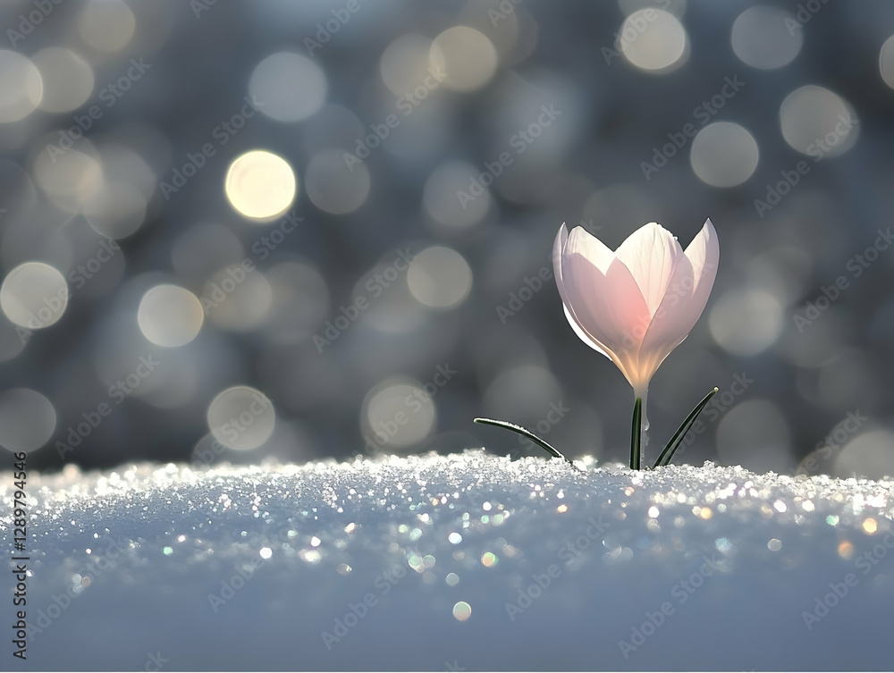 Sticker Delicate Crocus in Winter Snow Illustration