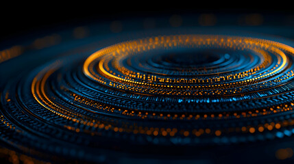 Abstract Concentric Circles with Orange Glowing Rings and Dark Blue Background