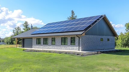 Obraz premium Modern House with Solar Panels on Roof