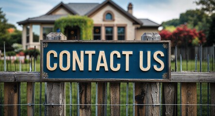 contact us lettering on sign at fence with house background