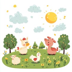 Naklejka premium Cute Animal Vector Illustration with Sunny Outdoor Background
