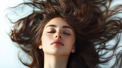 Naklejka premium Relaxed Brunette Beauty: Captivating portrait, Eyes Closed in Serenity, Wellness, Lifestyle
