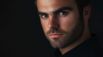 Obraz premium Serious Man Portrait, Moody Lighting, Intense Look, Authentic Charm