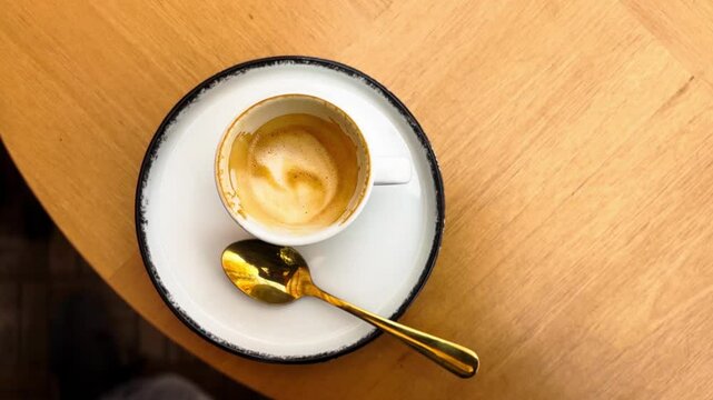 Elegant Cappuccino with Latte Art on a Stylish Plate and Gold Spoon