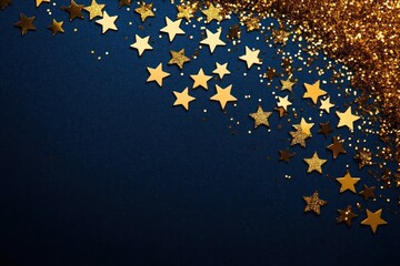 Golden Star Confetti on Navy Blue Background