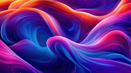 Vibrant Abstract Design Dynamic Swirling Ribbons of Purple and Blue Illuminated by Neon Glow