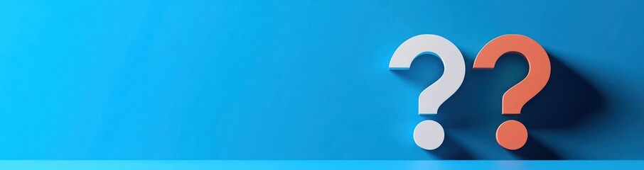 Modern Minimalist Design with Overlapping Question Marks on Vibrant Blue Background