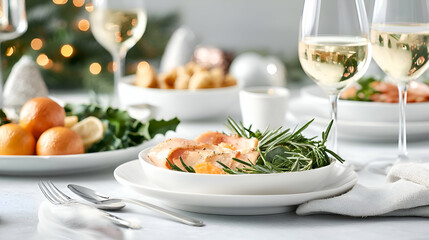 Elegant Christmas Salmon Dinner with White Wine