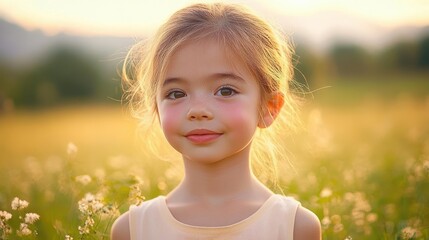 Young Albino Girl with Vitiligo Smiling in a Field Embracing Diversity and Individuality