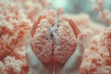 Hands Holding Lung Models Awareness for Lung Health Healing in Children and Adults