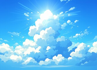 Fototapeta premium Cartoon Blue Sky with White Clouds