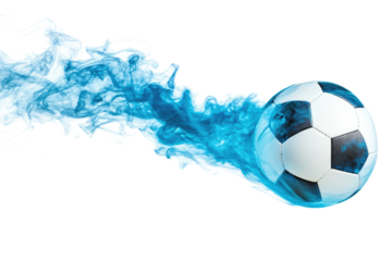 Football with blue smoke trail on transparent background