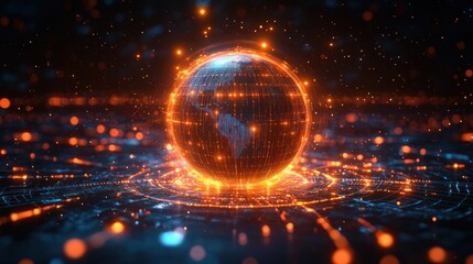 Futuristic Digital Globe with Stock Market Data Visualization and Cyberpunk Aesthetics