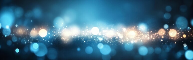 Abstract Background of Glowing Blue and Gold Bokeh Effects