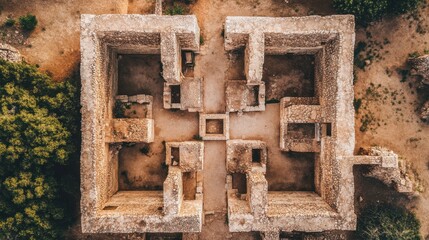 Aerial View of Ancient Stone Ruins Surrounded by Nature