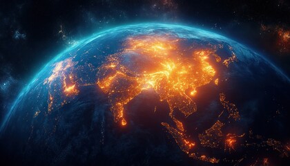 City Lights Illumination of Asia at Night from Space