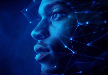 Profile of Young Man with Futuristic Digital Network Background