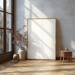 Minimalist Scandinavian Interior Scene with Dried Flowers and Bird Figurine