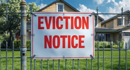 eviction notice lettering on sign at fence with house background