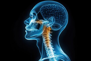 X-ray Profile View of Human Neck Anatomy Laryngopharynx Hypopharynx 3D Illustration with Male Body Contours