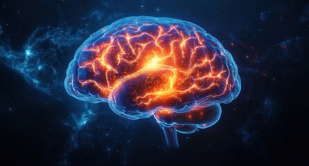 Fototapeta premium Digital Illustration of Human Brain Neural Activity Inflammation X-Ray Anatomy Neuroscience Psychology Medical Concepts