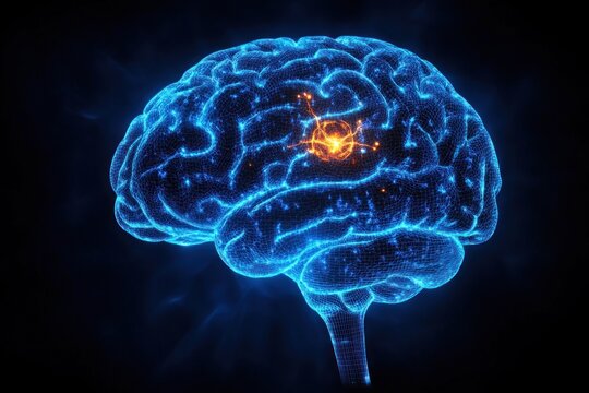 Nucleus Accumbens Neon Blue Brain Anatomy Illustration 3D Rendering, Nervous System, Neuroscience, Addiction Pathway, Pleasure Center, Medical Science, Biology Concept