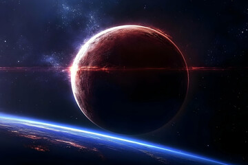 Obraz premium Cosmic Planet Illustration: Red Giant and Earth