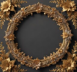 Ornate floral wreath frame with gold accents and subtle shading , frame, ornate
