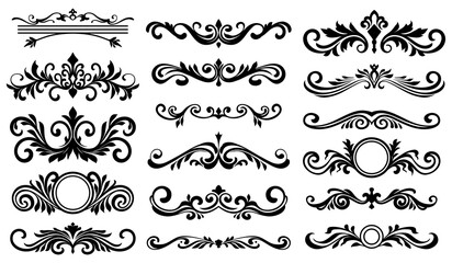 Set of floral in black collection. Vintage and retro element design. Ornament minimal tattoo. Vector eps 10.