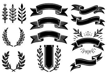 An illustration of vintage ribbon banner element. Title and text template banner. Hand drawing. Vector Eps 10.