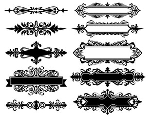 Set of floral in black collection. Vintage and retro element design. Ornament minimal tattoo. Vector eps 10.