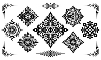Set of floral in black collection. Vintage and retro element design. Ornament minimal tattoo. Vector eps 10.