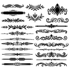 Set of floral in black collection. Vintage and retro element design. Ornament minimal tattoo. Vector eps 10.