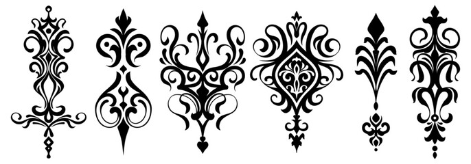 Obraz premium Set of floral in black collection. Vintage and retro element design. Ornament minimal tattoo. Vector eps 10.