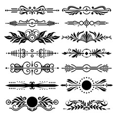 Set of floral in black collection. Vintage and retro element design. Ornament minimal tattoo. Vector eps 10.