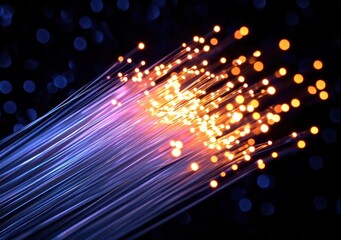 Fototapeta premium Vibrant Fiber Optic Strands Glowing in Cyberpunk Style