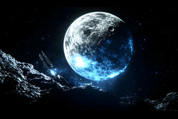 Naklejka premium 3D Spaceship Lunar Landing Illustration