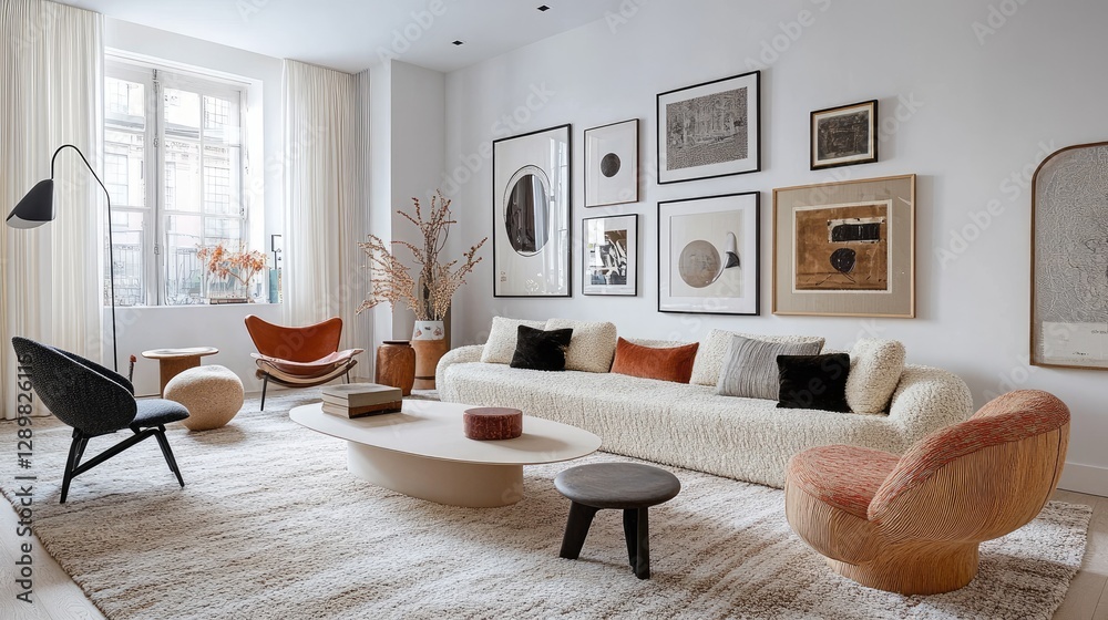 Aufkleber a chic living room with a modern gallery wall of empty frames in different sizes, offering a minimal