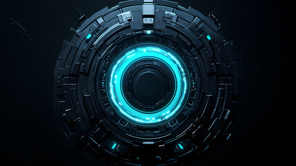 Black circular object with glowing blue core