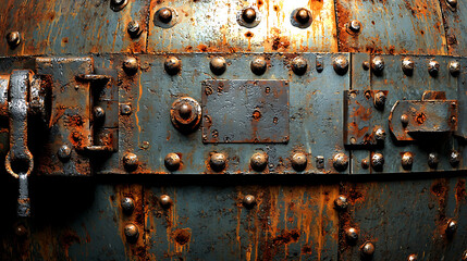 A rusted metal object with many holes and bolts. generated using AI