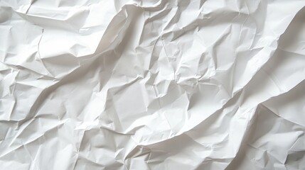 Obraz premium A close-up of a crumpled white paper sheet with visible creases and wrinkles, isolated on a white background, symbolizing waste and imperfection.