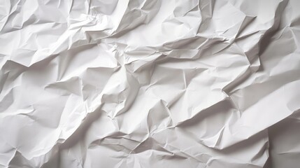 Obraz premium A close-up of a crumpled white paper sheet with visible creases and wrinkles, isolated on a white background, symbolizing waste and imperfection.