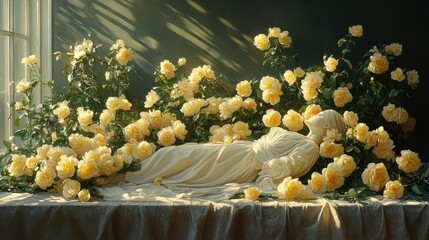 Tranquil Beauty Amidst Yellow Blossoms and Gentle Light