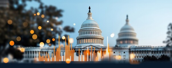 Fototapeta premium Capitol building with abstract digital elements.