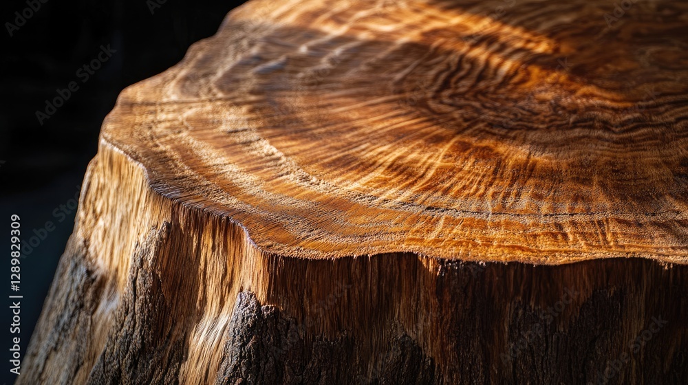 Poster a close-up of a wooden tree trunk with a rough bark texture, highlighting the natural details and ru