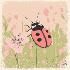 Beautiful cute ladybug with flower in Spring.