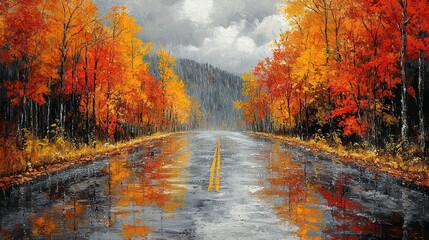 Autumnal Road: A Rainy Day Reflection