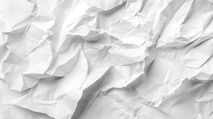 Fototapeta premium A close-up shot of crumpled white paper with visible creases and wrinkles, isolated against a white background, creating a damaged, waste-filled texture.